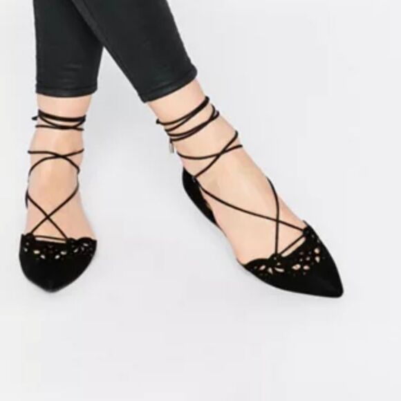 CHRISTIAN SIRIANO SUEDE LACE UP CUT OUT POINTED TOE FLAT SHOE - Picture 1 of 16